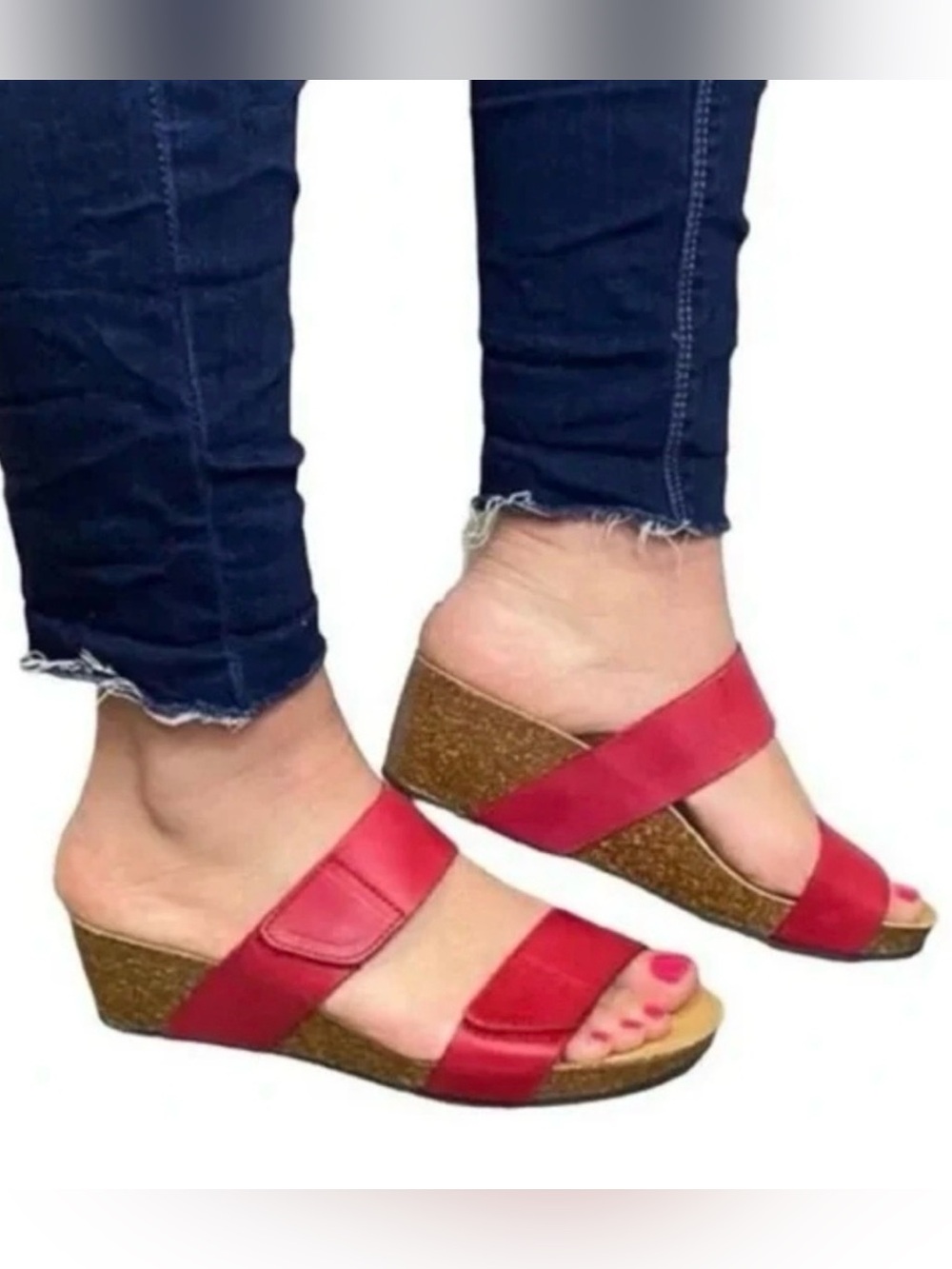 Lola Sabbia For Eric Michael Liat Cork Wedge Double Strap Sandal Red Size 37